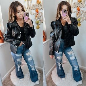 New Vigoss edgy black faux leather button up jacket size XL